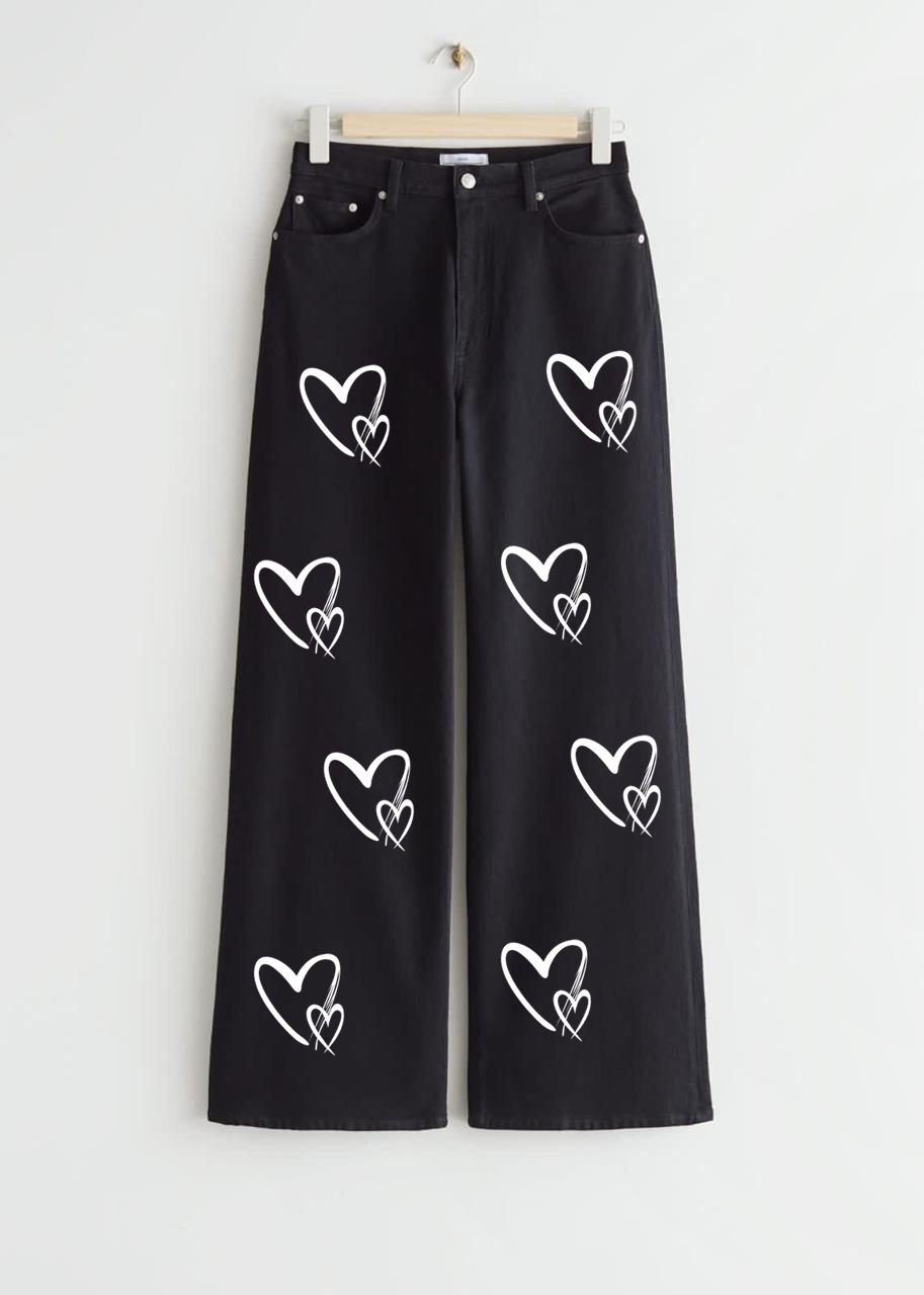 BLACK WIDE LEG JEANS ALL OVER HEARTS