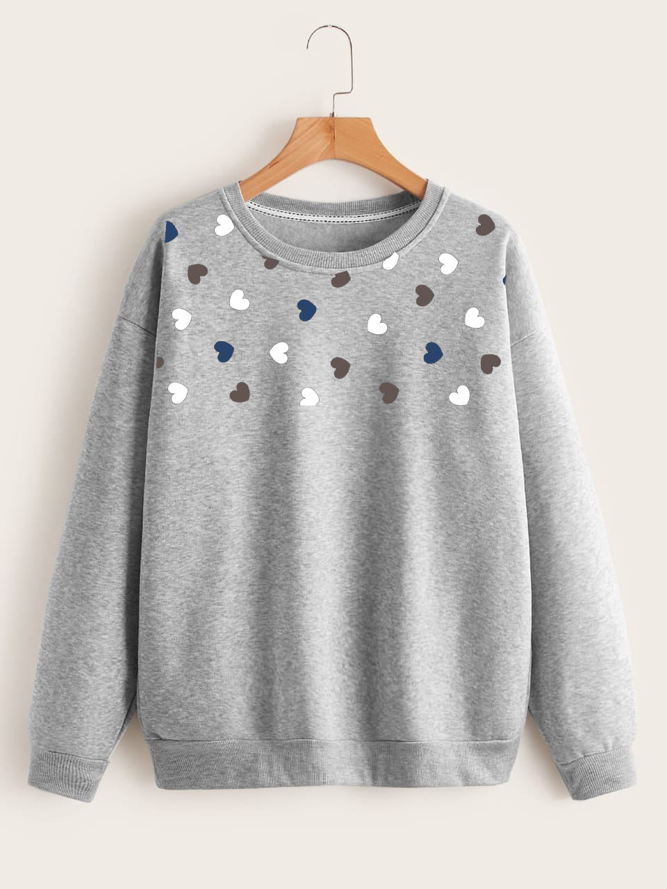 GREY CUTE HEARTS ALL OVER SWEATSHIRT