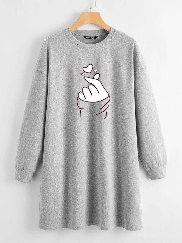 LONG LENGTH SWEATSHIRT GREY LOVE CHARM