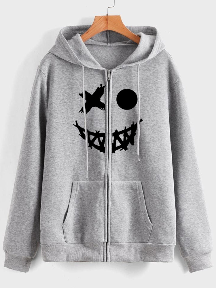 GREY ZIPPER THREE CROSS EYES FACE