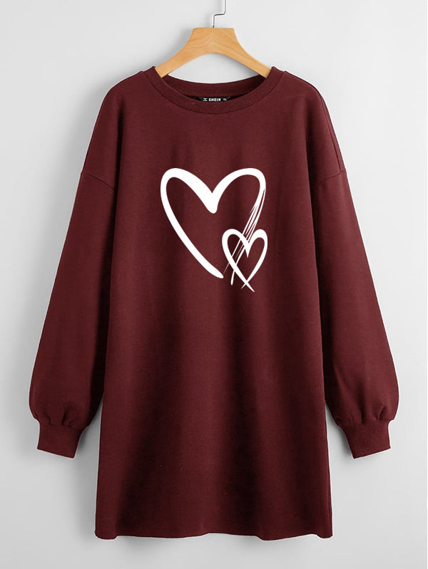 LONG LENGTH SWEATSHIRT MAROON DUAL HEARTS