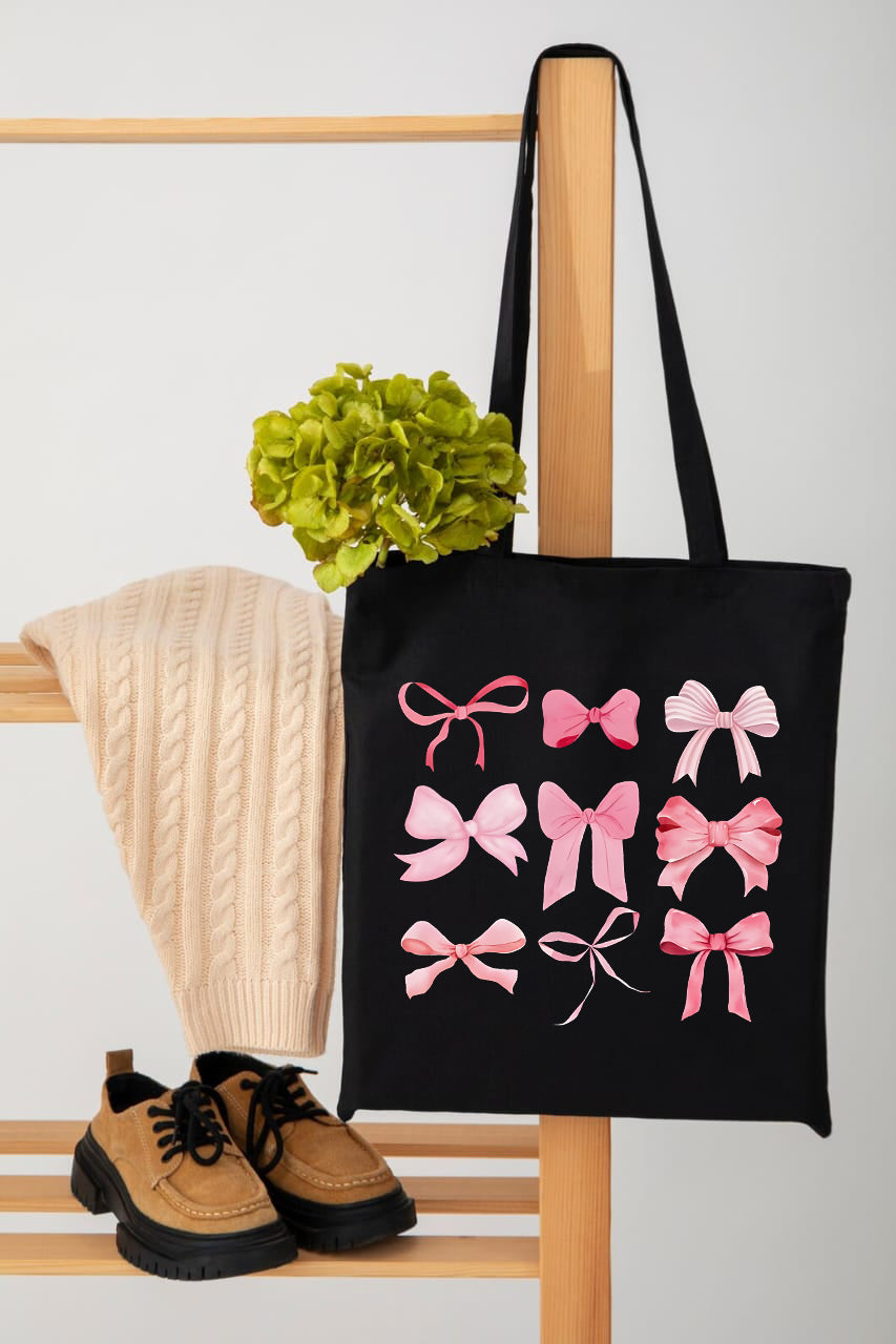PINK BOWS TOTE BAG BLACK