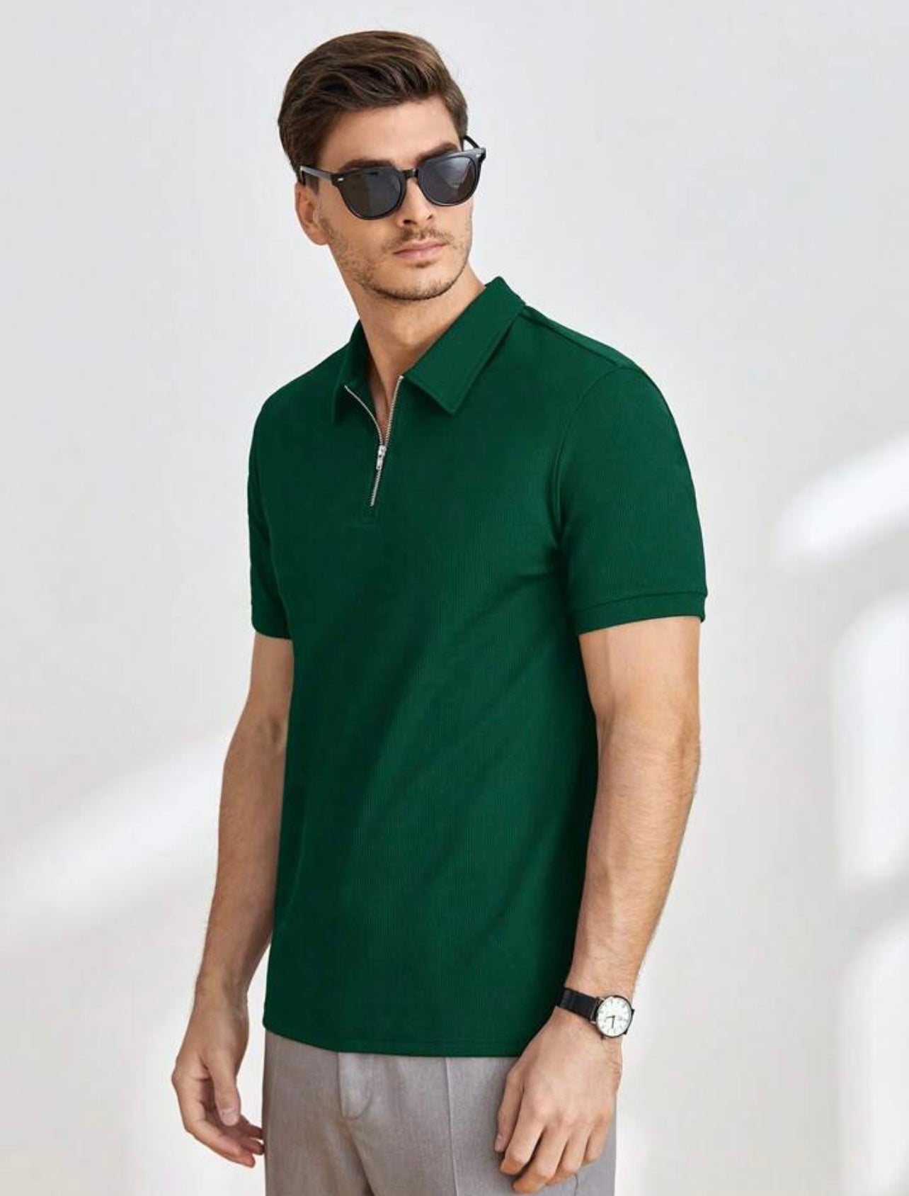 QUARTER ZIPUP POLO TSHIRT GREEN