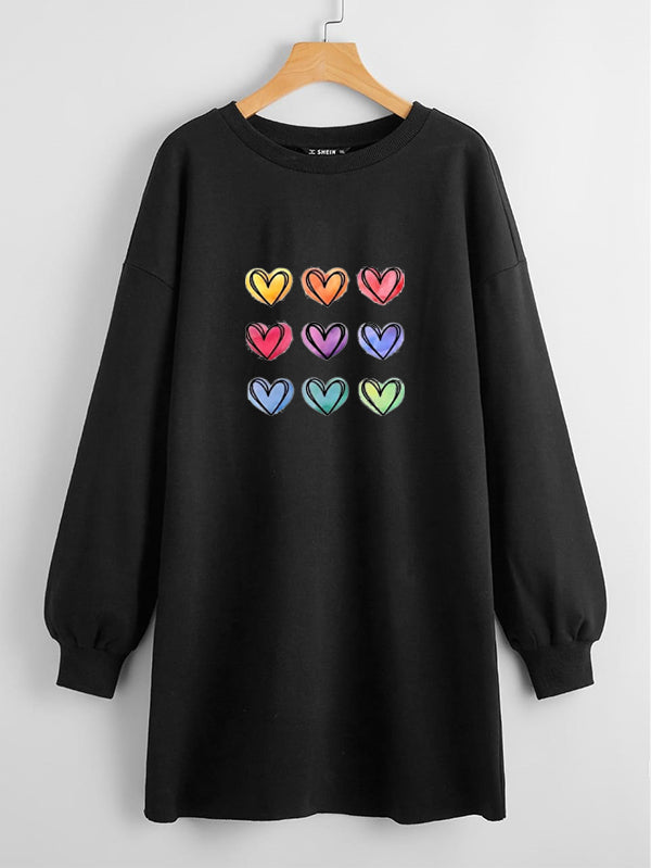 LONG LENGTH SWEATSHIRT BLACK 6 COLOR HEARTS
