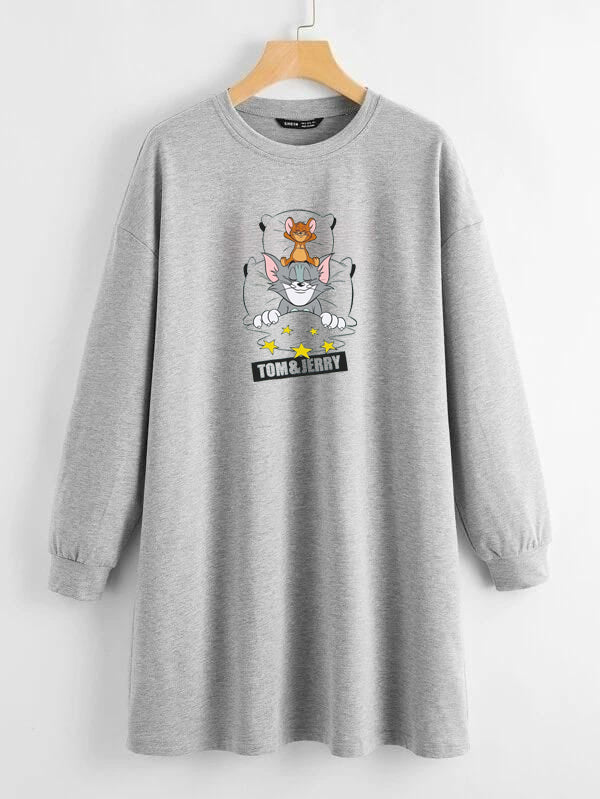 LONG LENGTH SWEATSHIRT GREY TOM AND JERRY SLEEPING