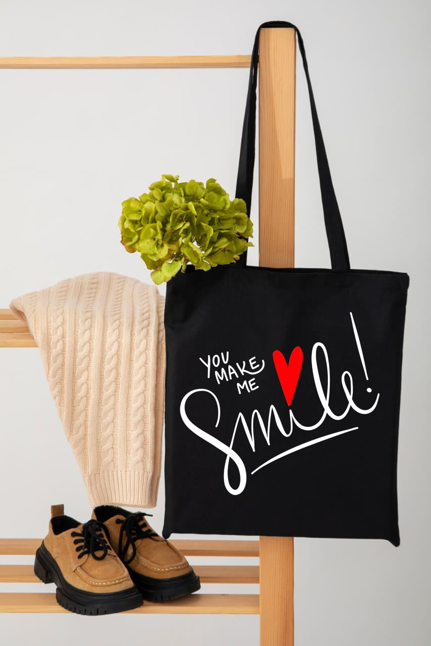 YOU MAKE ME SMILE TOTE BAG BLACK