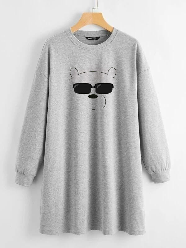LONG LENGTH SWEATSHIRT GREY GLASSES PANDA