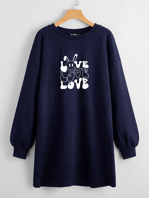 LONG LENGTH SWEATSHIRT NAVY BLUE LOVE-LOVE-LOVE