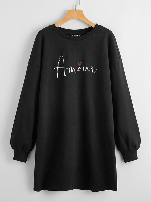 LONG LENGTH SWEATSHIRT BLACK AMOUR RED HEART