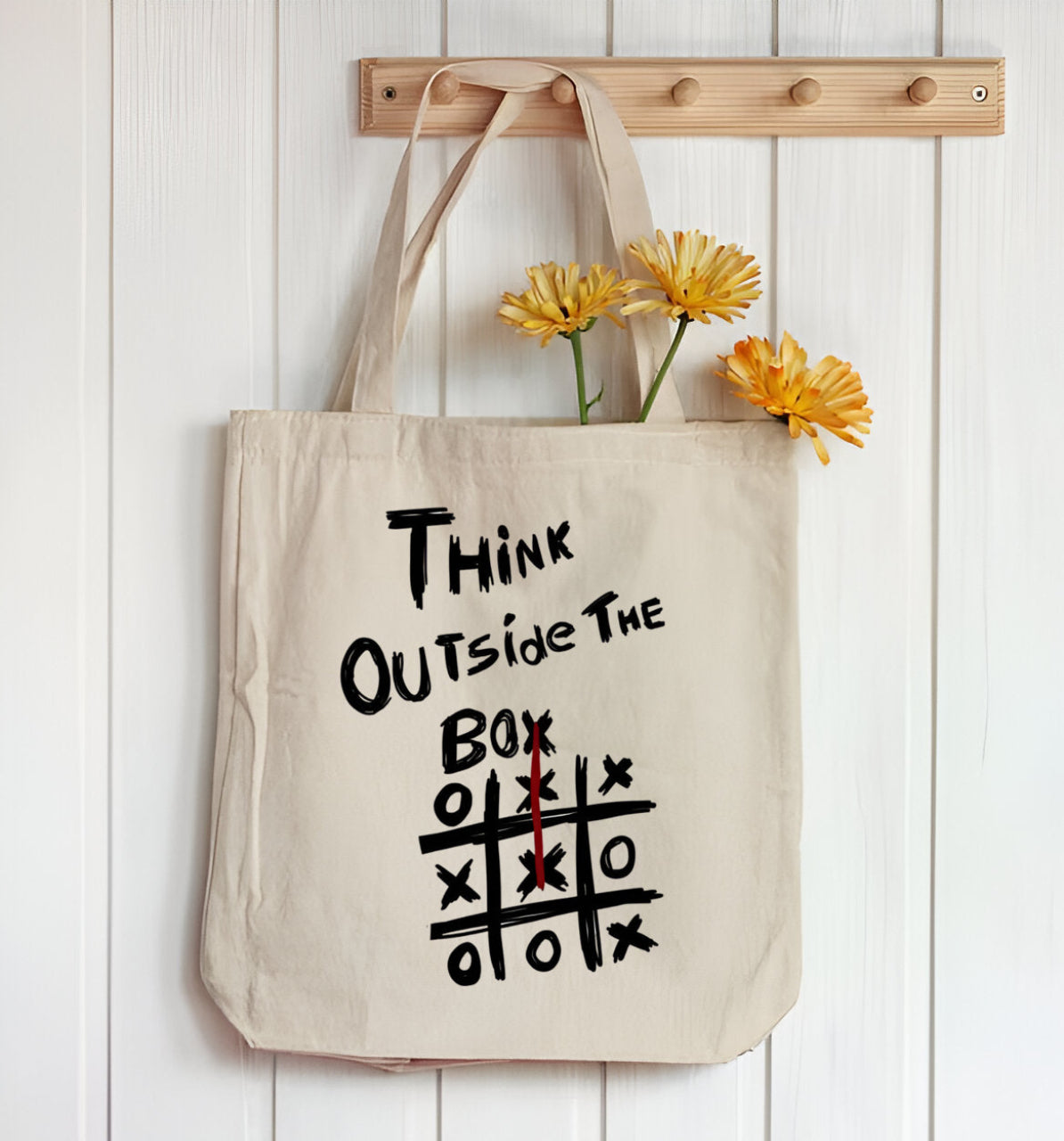 THINK OUTSIDE THE BOX TOTE BAG BEIGE