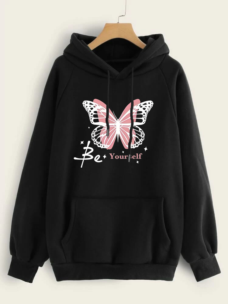 BE YOURSELF BUTTERFLY BLACK HOODIE