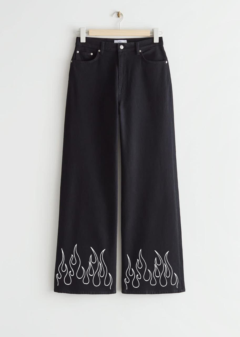 BLACK WIDE LEG JEANS FLAMES