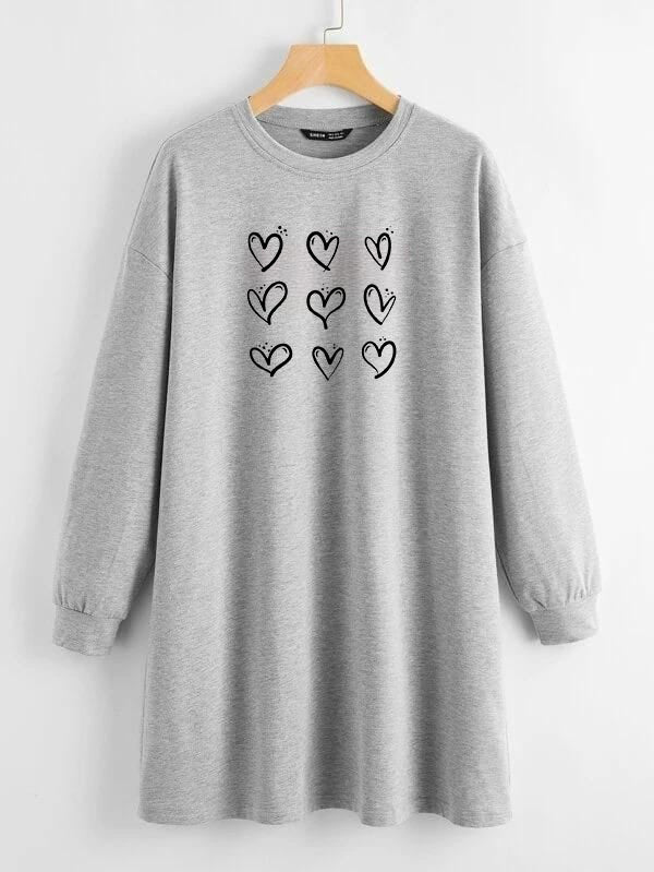 LONG LENGTH SWEATSHIRT GREY NINE CRAZY HEARTS