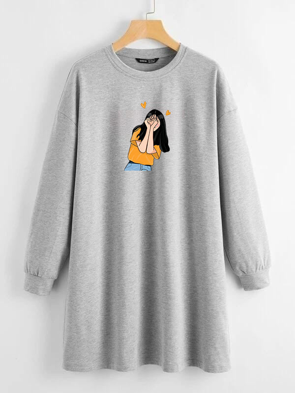 LONG LENGTH SWEATSHIRT GREY GIRL HANDS HEART