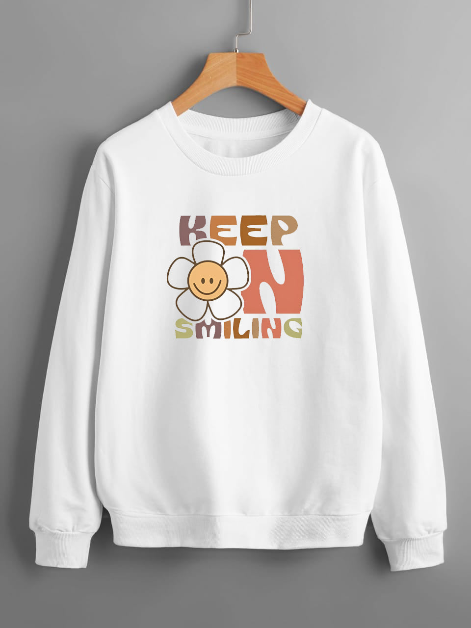 WHITE KEEP ON SMILING SWEATSHIRT
