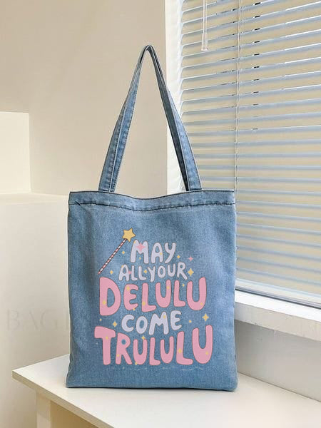DREAMY DELULU DENIM TOTE BAG