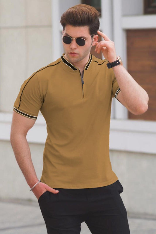 Smoked Polo Neck Tshirt In Camel