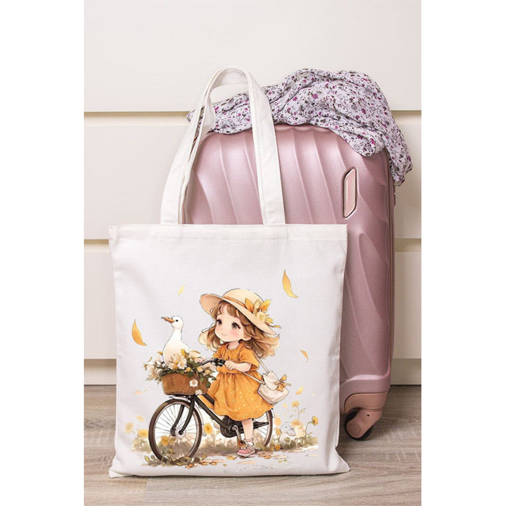 GIRL CYCLE DUCK TOTE BAG BEIGE