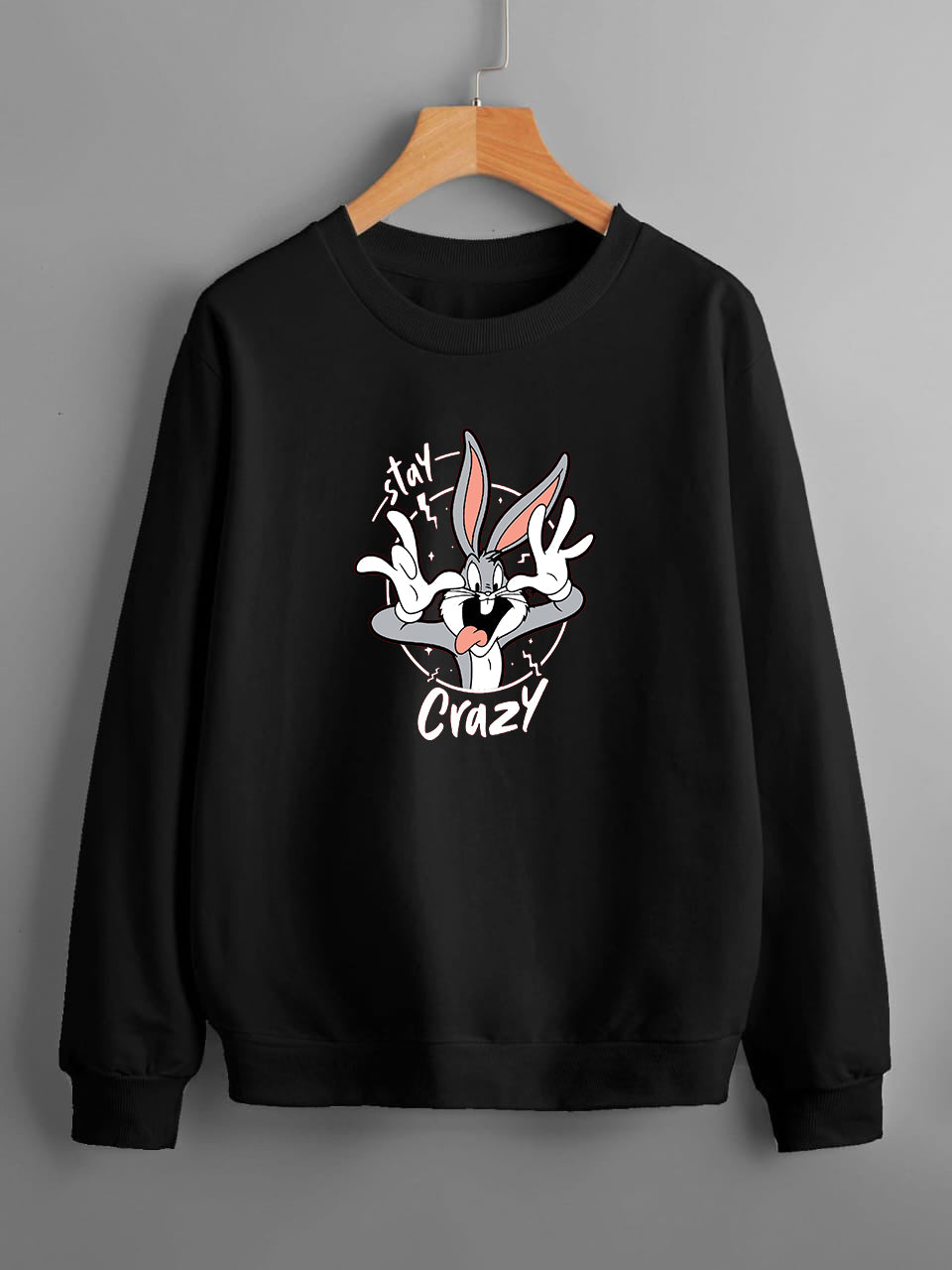 BLACK STAY CRAZY BUNNY SWEATSHIRT