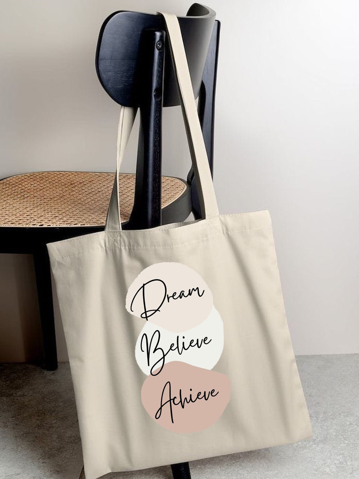 DREAM BELIEVE ACHIEVE TOTE BAG BEIGE