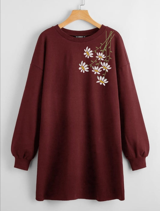 LONG LENGTH SWEATSHIRT MAROON SIDE DAISY