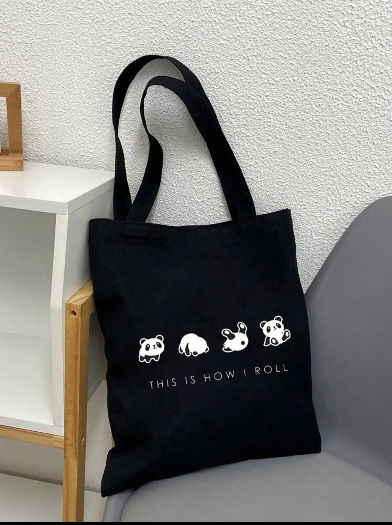 PANDA ROLL TOTE BAG BLACK