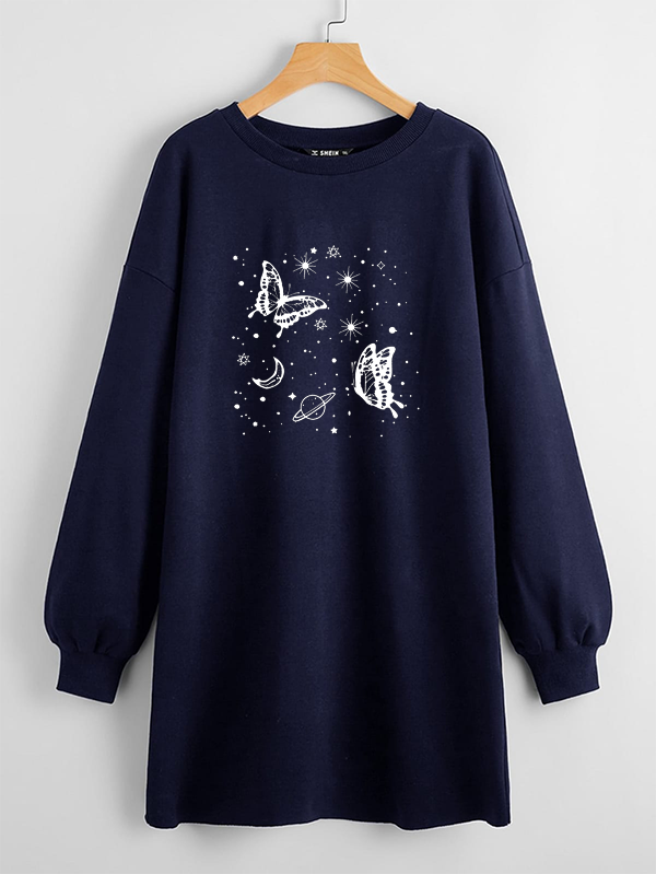 LONG LENGTH SWEATSHIRT BLACK BUTTERFLIES HEART (Copy)
