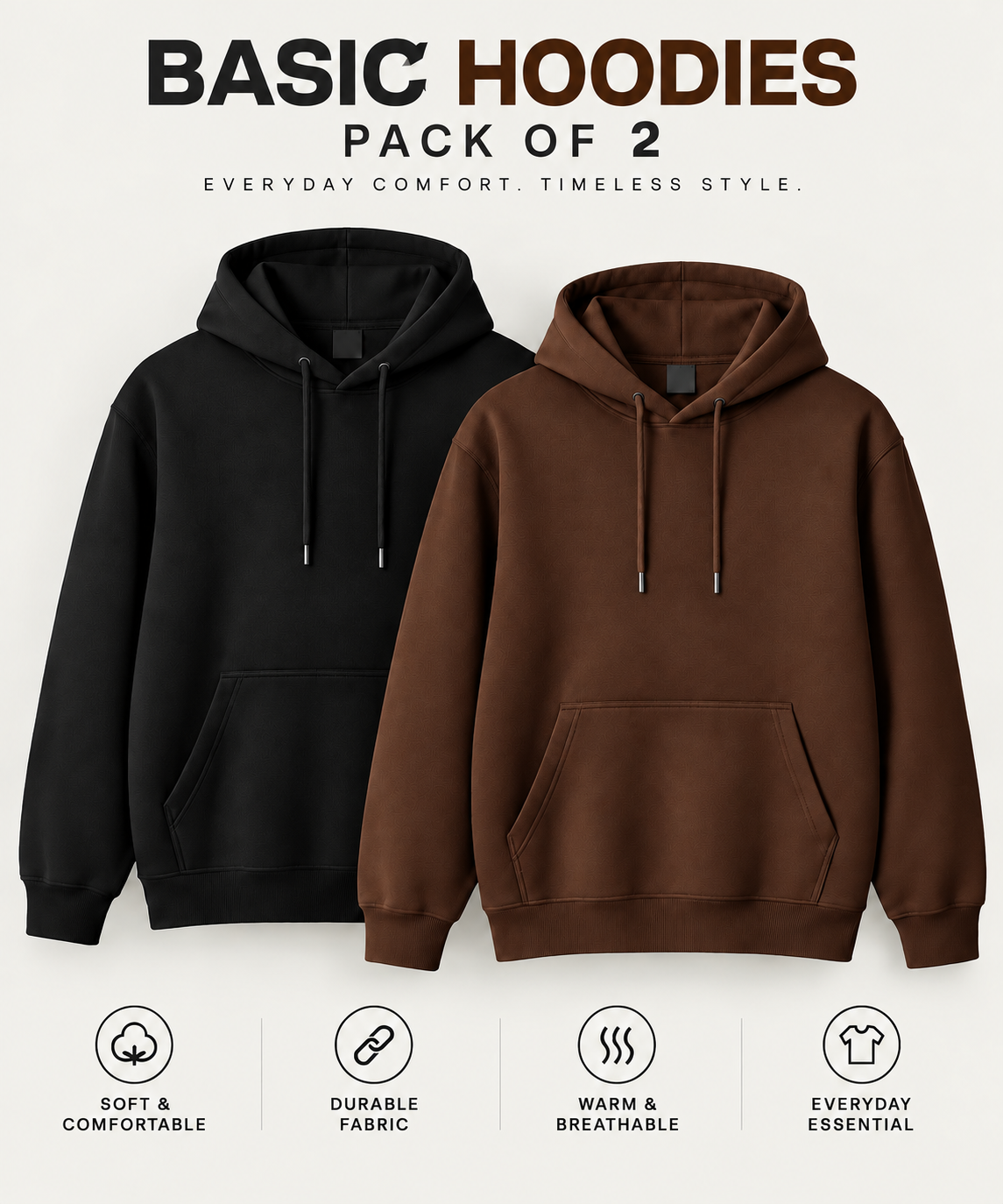 Pack of Two Basic Hoodies Black - Brown