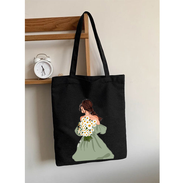 FROCK GIRL FLOWER TOTE BAG BLACK
