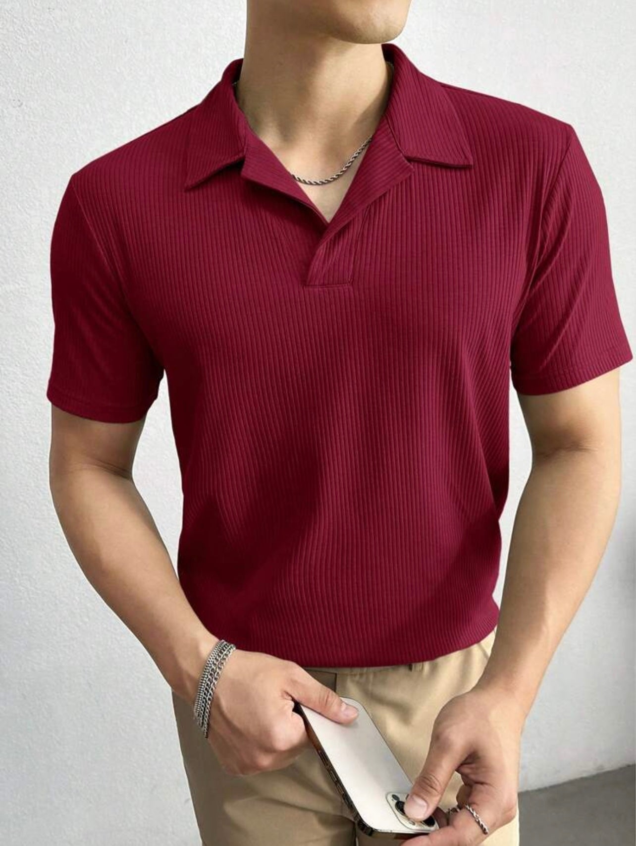 Polo Tshirt Waffle Knit Maroon