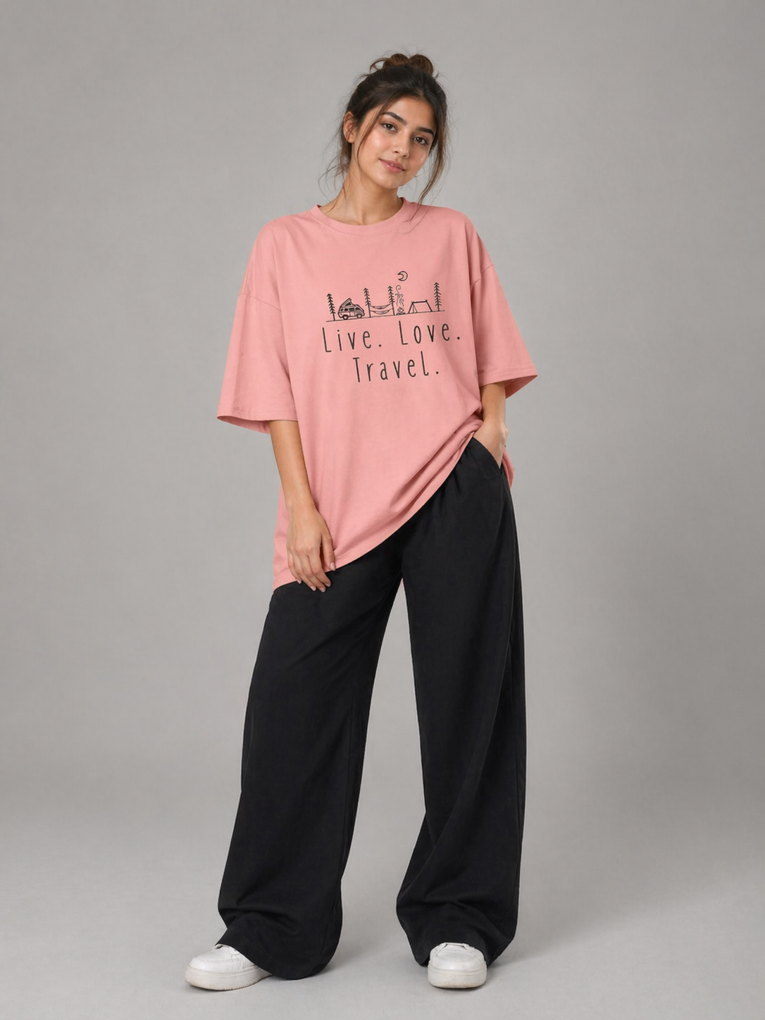 Live . Love . Travel. Oversized Tshirt Tea Pink