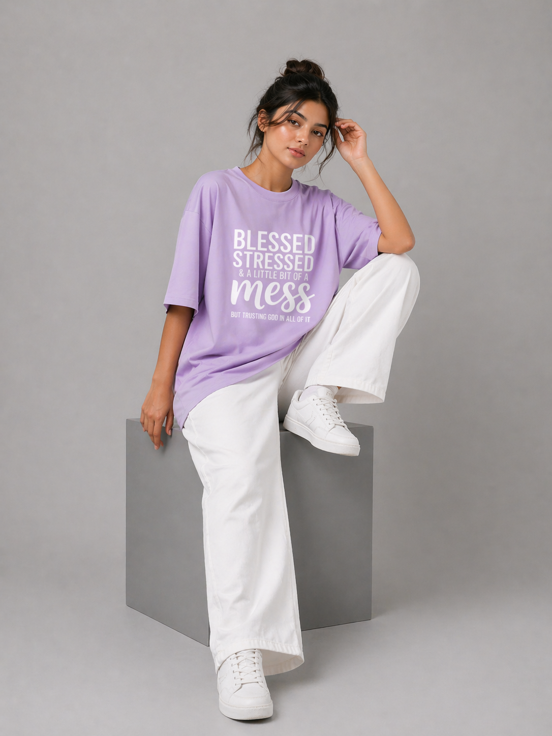 Blessed Stressed Oversized Tshirt Lilac