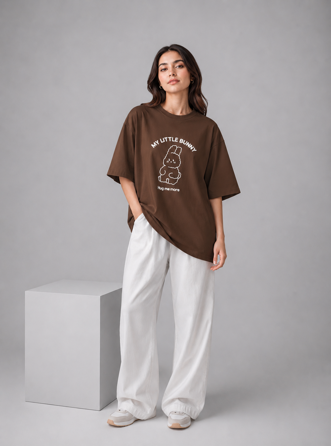 My Little Bunny Oversized Tshirt Brown