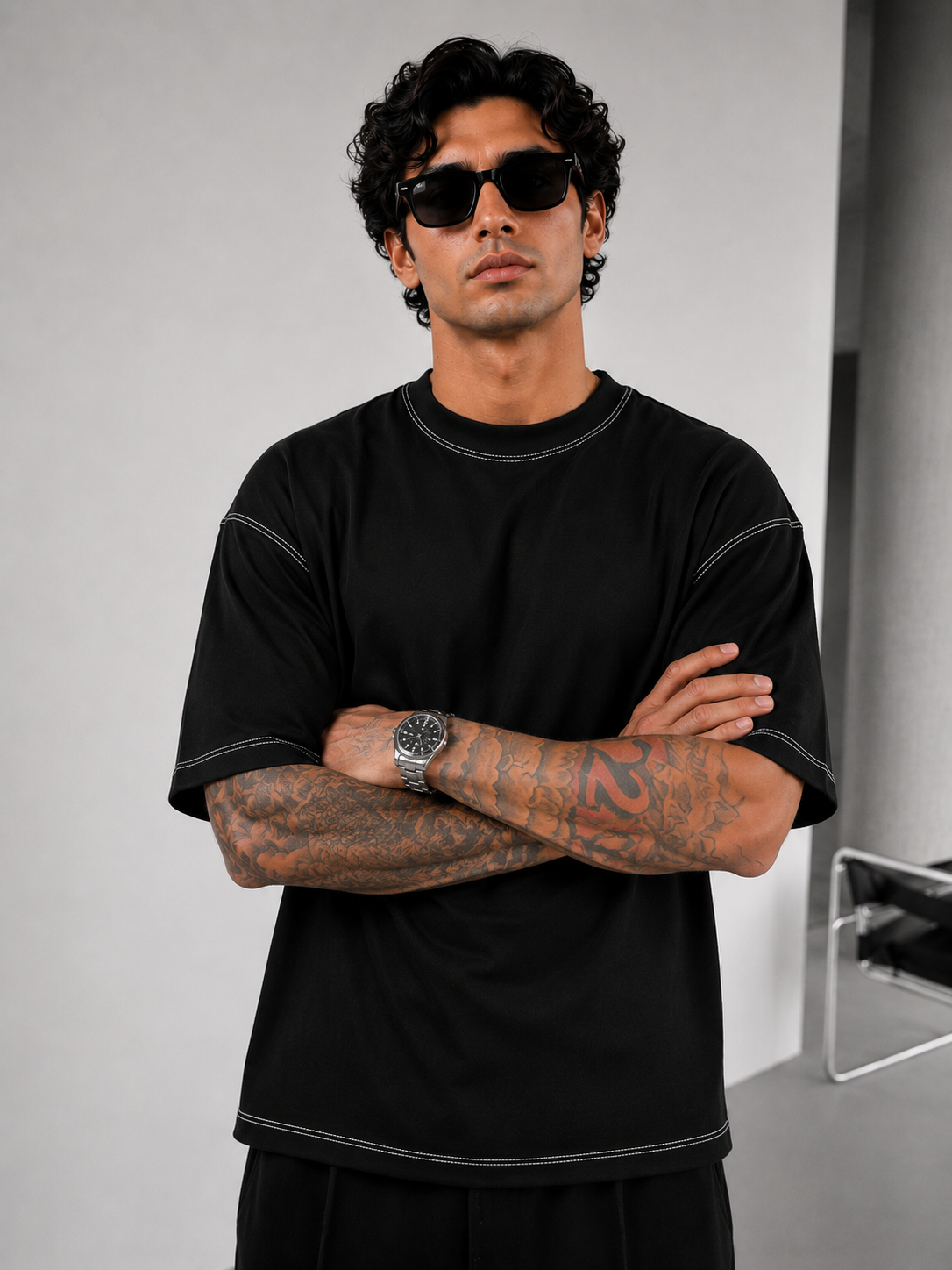 Contrast Thread T-Shirt Black