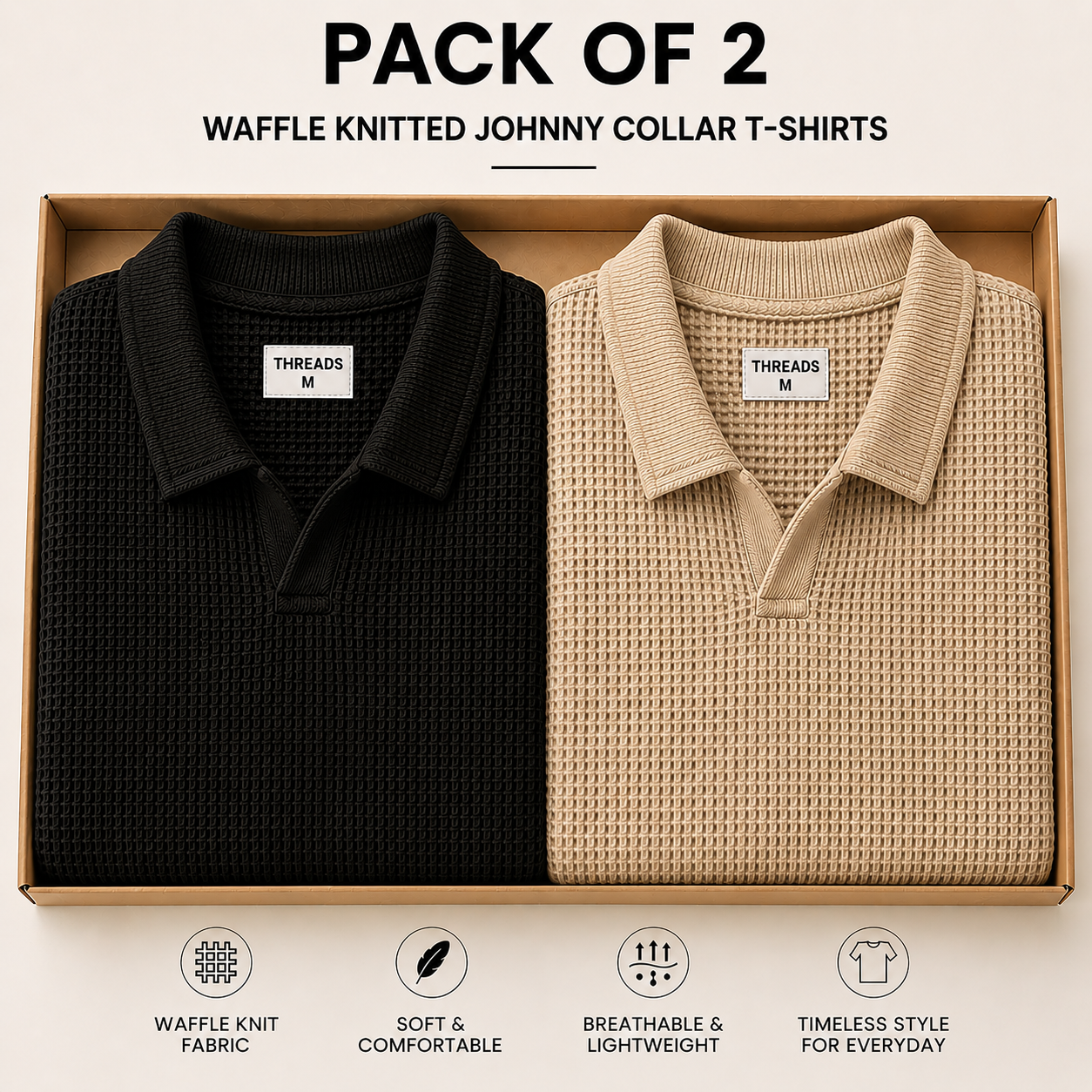 Pack Of Two Knitted Polo Tshirts Black - Beige