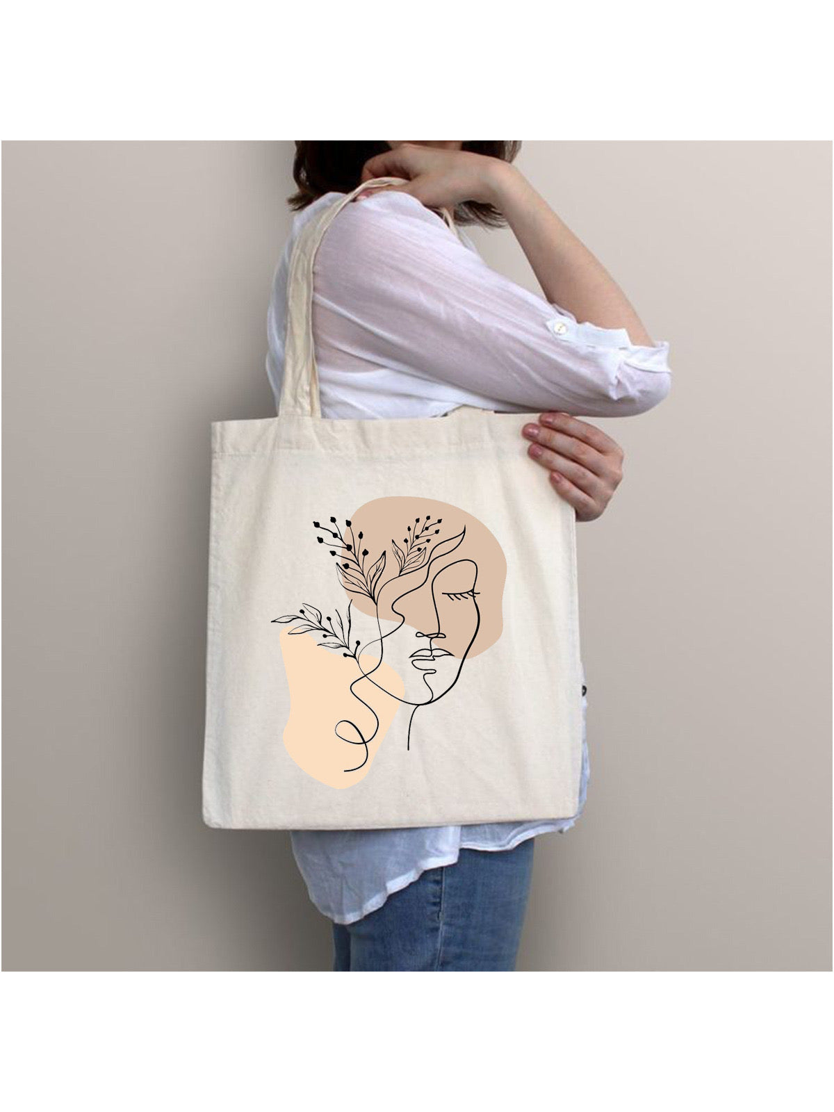 FACE LEAF OUTLINE TOTE BAG BEIGE