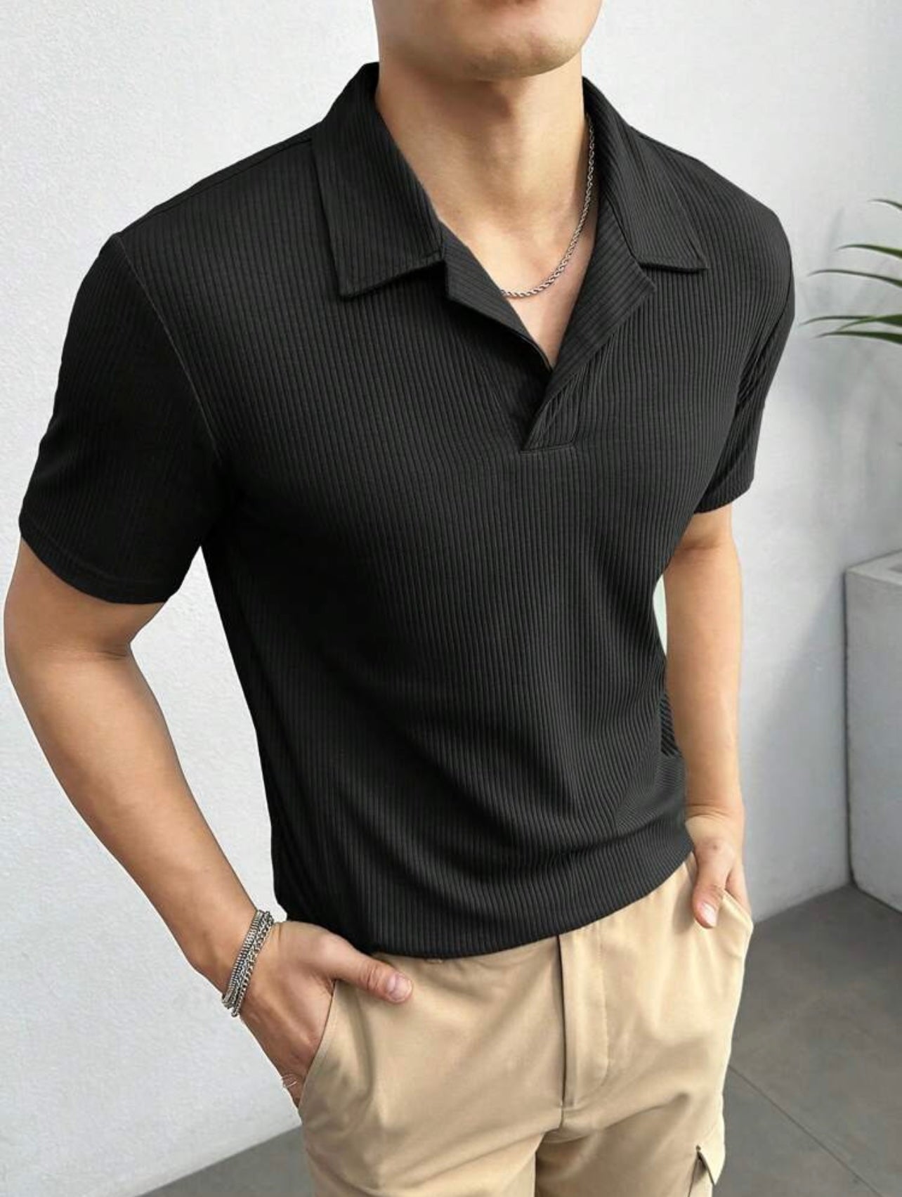 Polo Tshirt Waffle Knit Black