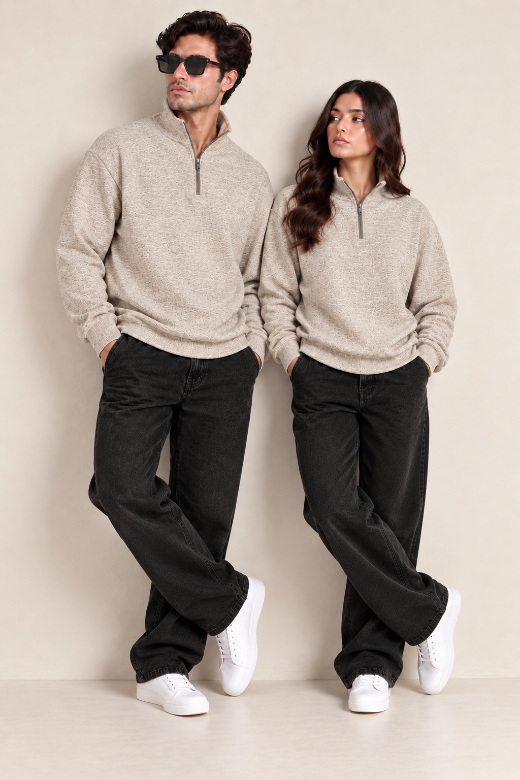 Pack Of Two Mélange Textured Quarter Zip Sweatshirt