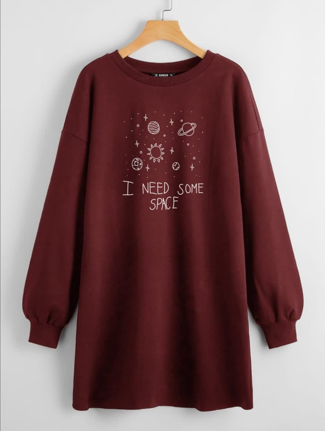 LONG LENGTH SWEATSHIRT MAROON NEED SOME SPACE