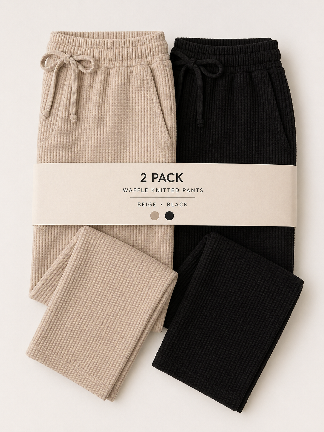 Pack Of Two Knitted Pants Black - Beige