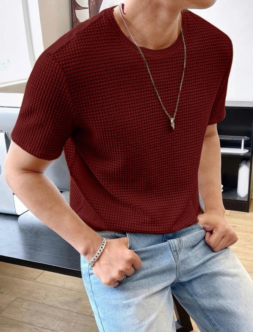 Waffle Knit Tshirt Maroon