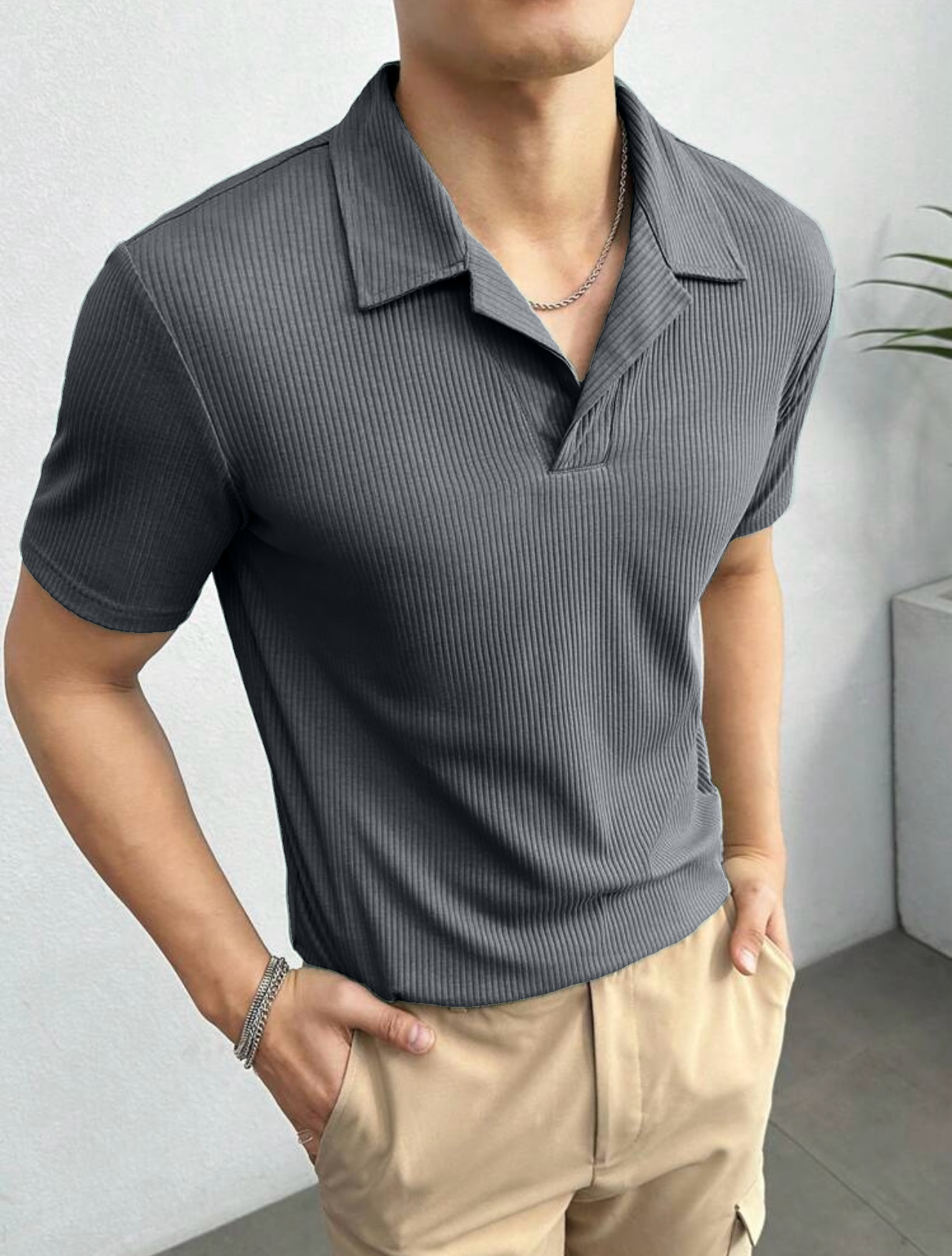 Short Sleeve Polo Waffle Knit ZEGNA Men's Waffle-Knit Short-Sleeve