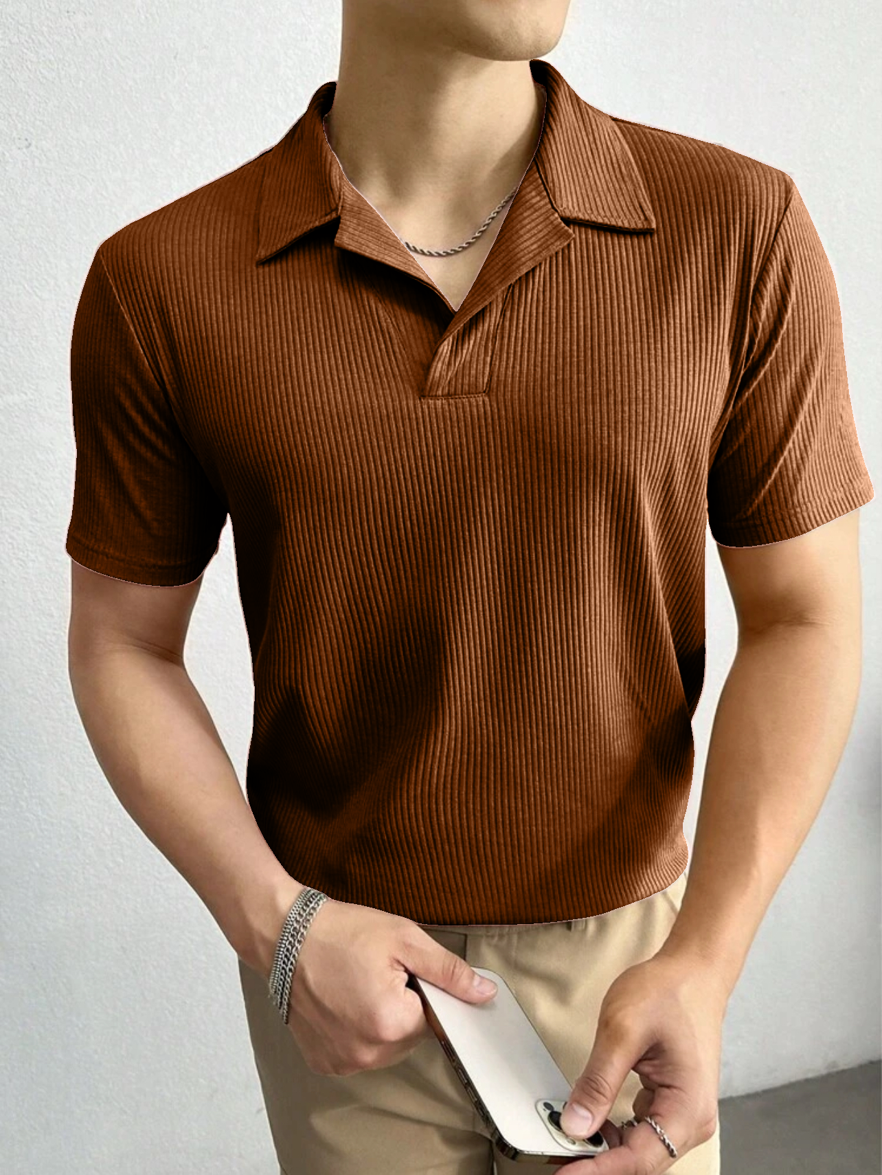 Polo Tshirt Waffle Knit Brown
