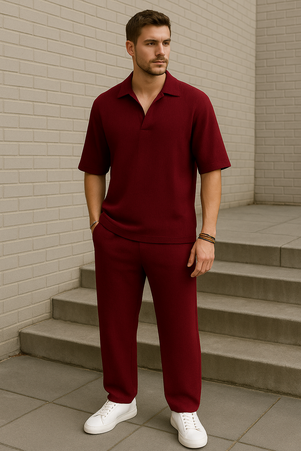 Knitted Loose Fit Tracksuit Maroon
