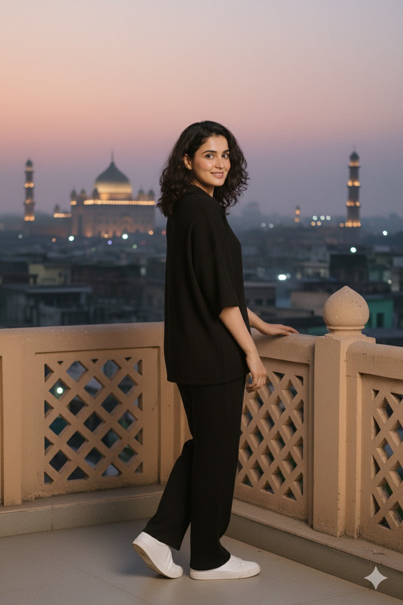 Loose Fit Knitted Tracksuit Black