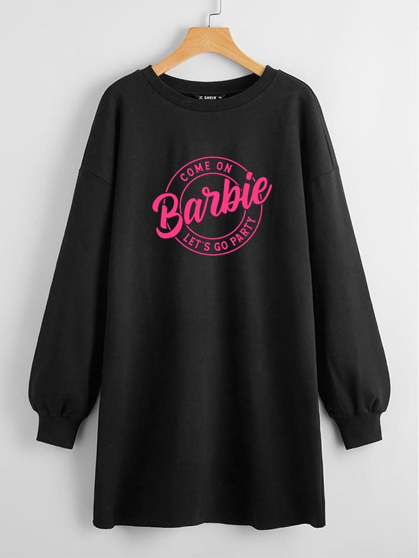 LONG LENGTH SWEATSHIRT BLACK COME ON BARBIE LETS GO PARTY