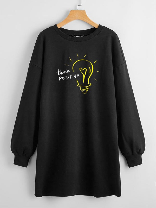 LONG LENGTH SWEATSHIRT BLACK THINK POSITIVE