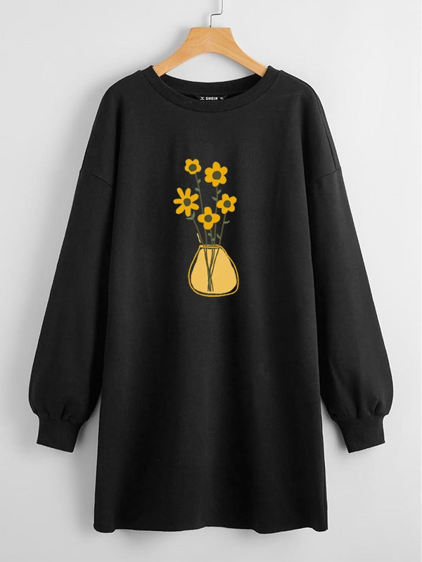 LONG LENGTH SWEATSHIRT BLACK SUNFLOWER VAAS