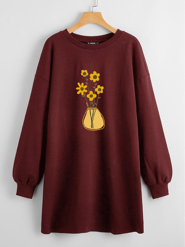 LONG LENGTH SWEATSHIRT MAROON SUNFLOWER VAAS
