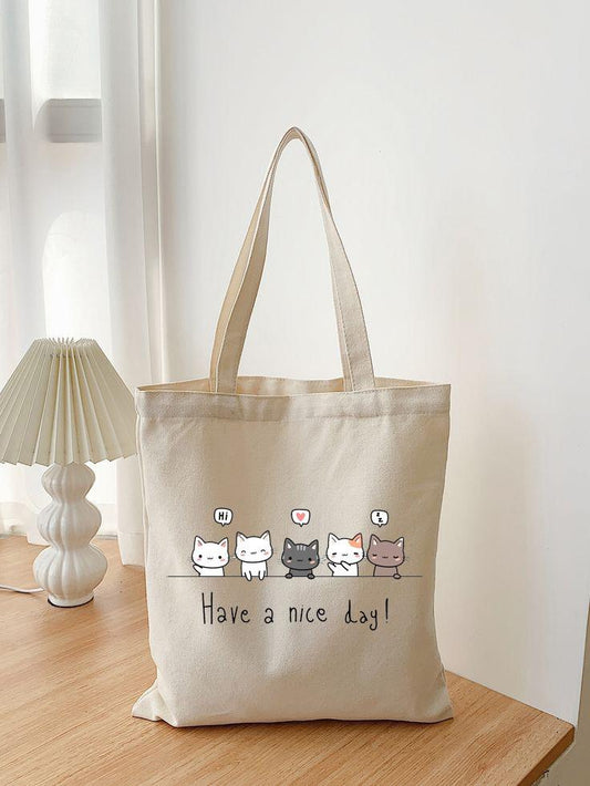 HAVE A NICE DAY CAT TOTE BAG BEIGE